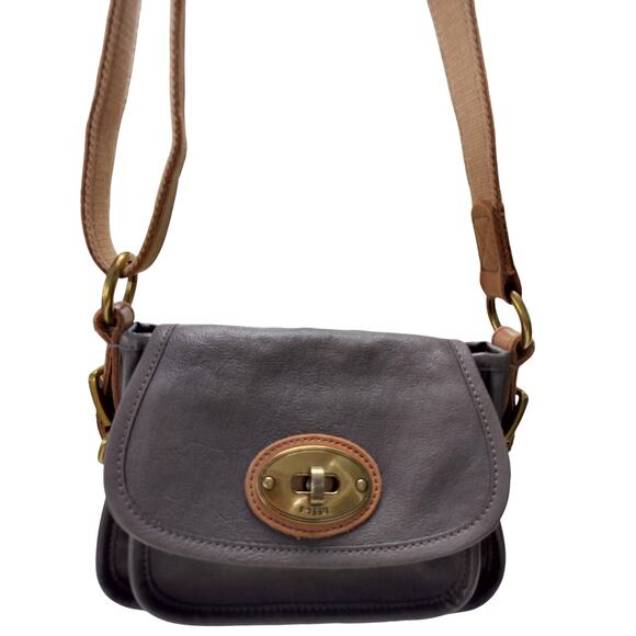 Fossil Handbags - 5213) Vintage Fossil 'Long Live' Taupe and Tan Leather Crossbody Shoulders Bag